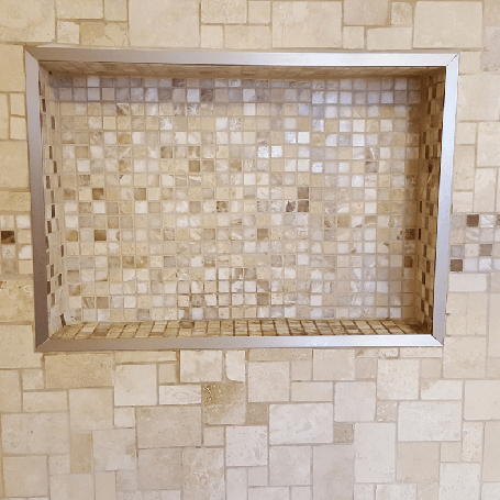 Bathroom tile recessed shelving
